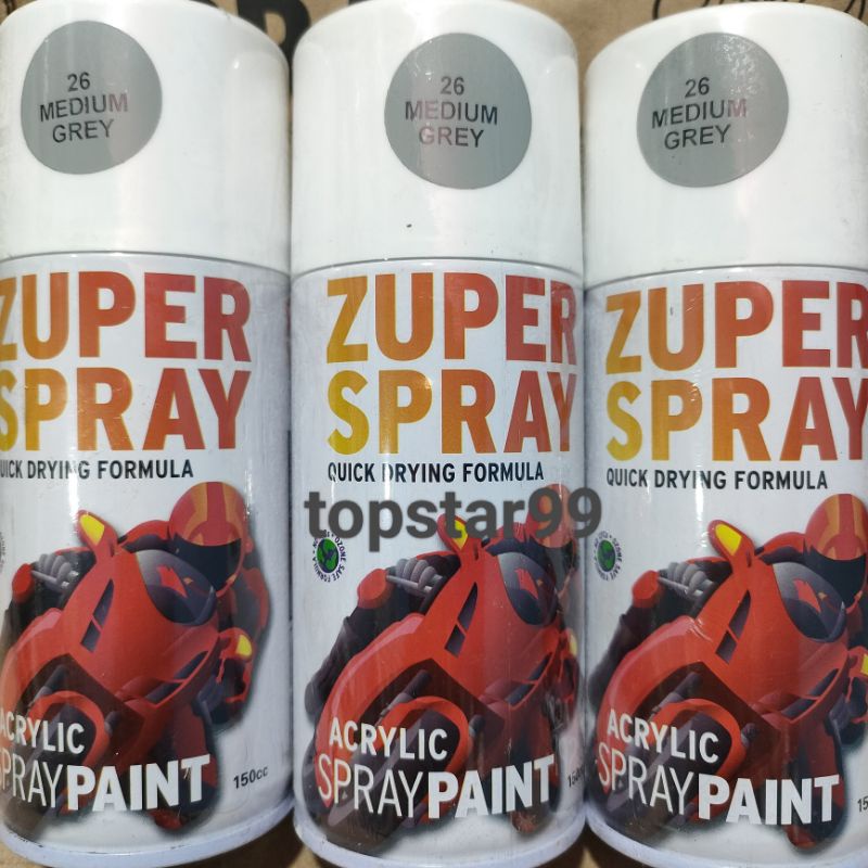 Zuper Pilox Pilok Cat Semprot Warna Medium Grey Abu-Abu Glossy 26 150cc Spray Paint