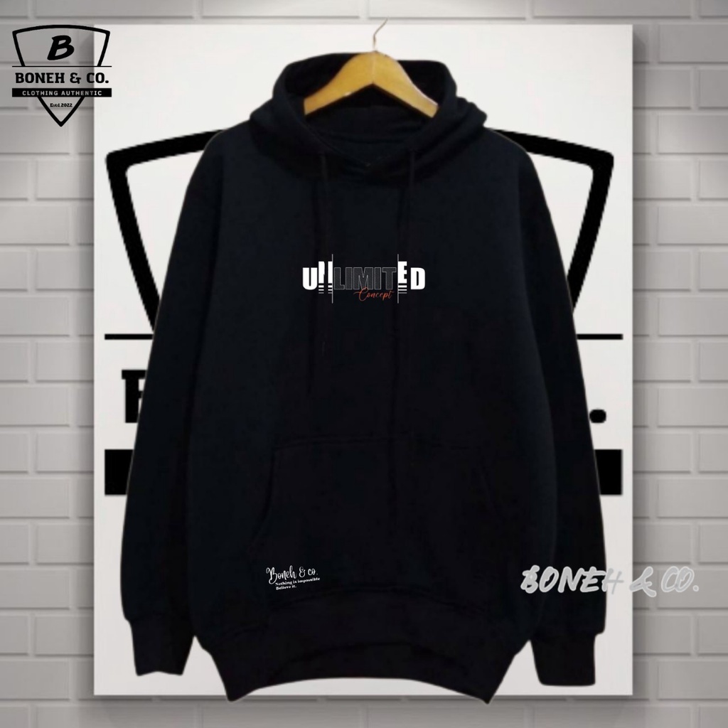 Sweater Hoodie Pria Distro Casual  Authentic Jumper Unlimited Simpel Warna Hitam Bahan Katun Tebal Lembut Jaket Cowok Terlaris 2023 BisaCod