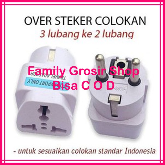 Over Steker Adaptor 3 Kaki Travel Adapter ke 2 Universal 3 Lubang ke 2 Lubang