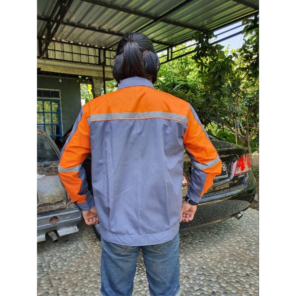 Baju dan Celana stelan/ pakaian kerja/ Proyek / Safety First/ K3/ abu oren