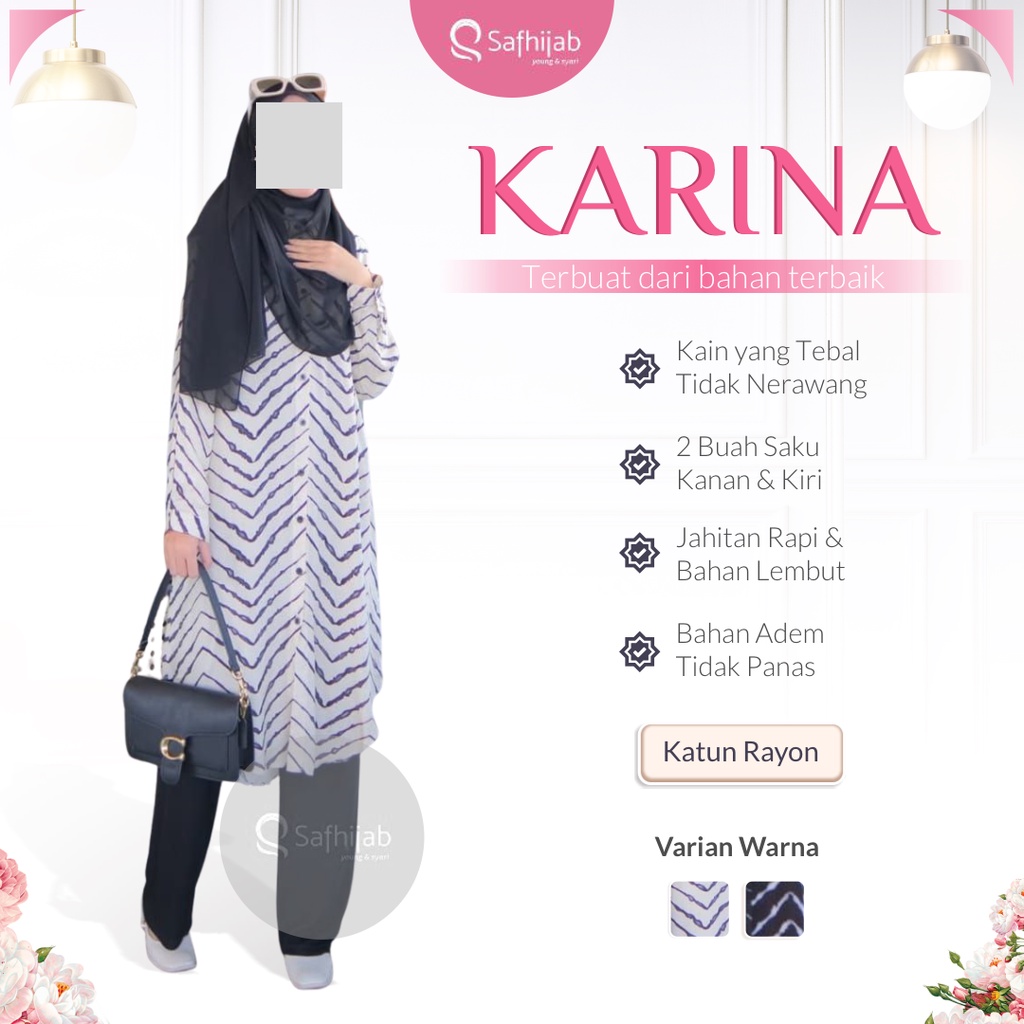 Karina Tunik  Baju Atasan Kasual Wanita Karina Safhijab Motif Oversize Bahan Katun Rayon