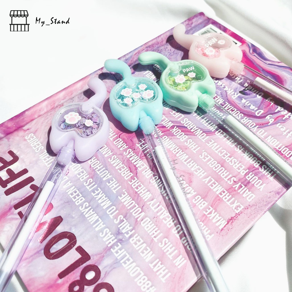 

Pena Ekor Kucing Pen Bolpen Pulpen Bolpoin Karakter Pastel Soft Color paw cat buntut gelpen Ballpoint gel Tail Manik Isi Payet Glitter