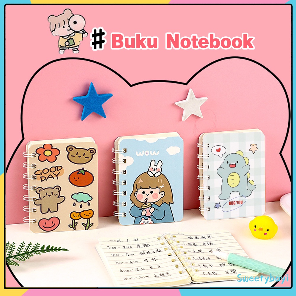 SweetyBayi Buku catatan kartun Notebook ring motif Buku catatan ring Memo ring A7