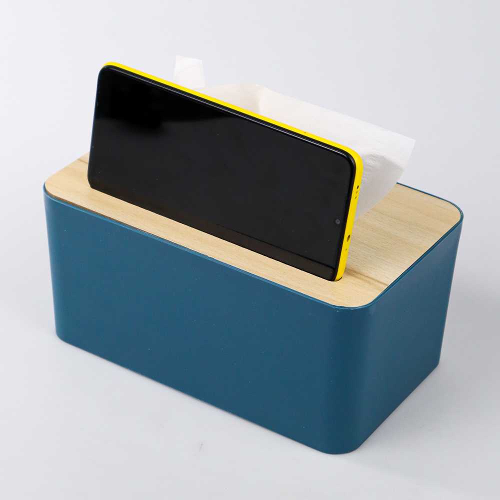 Kotak Tisu Kayu Tissue Box Dengan Holder Smartphone