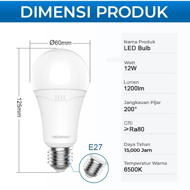 LAMPU LED / BOHLAM MEGAMAN A-BULB YTA60Z2 12W / 12 WATT GARANSI RESMI