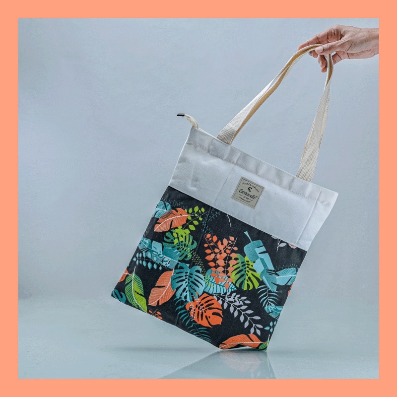 Tas Tote Bag Kuliah Wanita Aesthetic resleting bahan kanvas polos dan Canvas motif bisa custom untuk nudie bag seminar gift dan souvenir perempuan