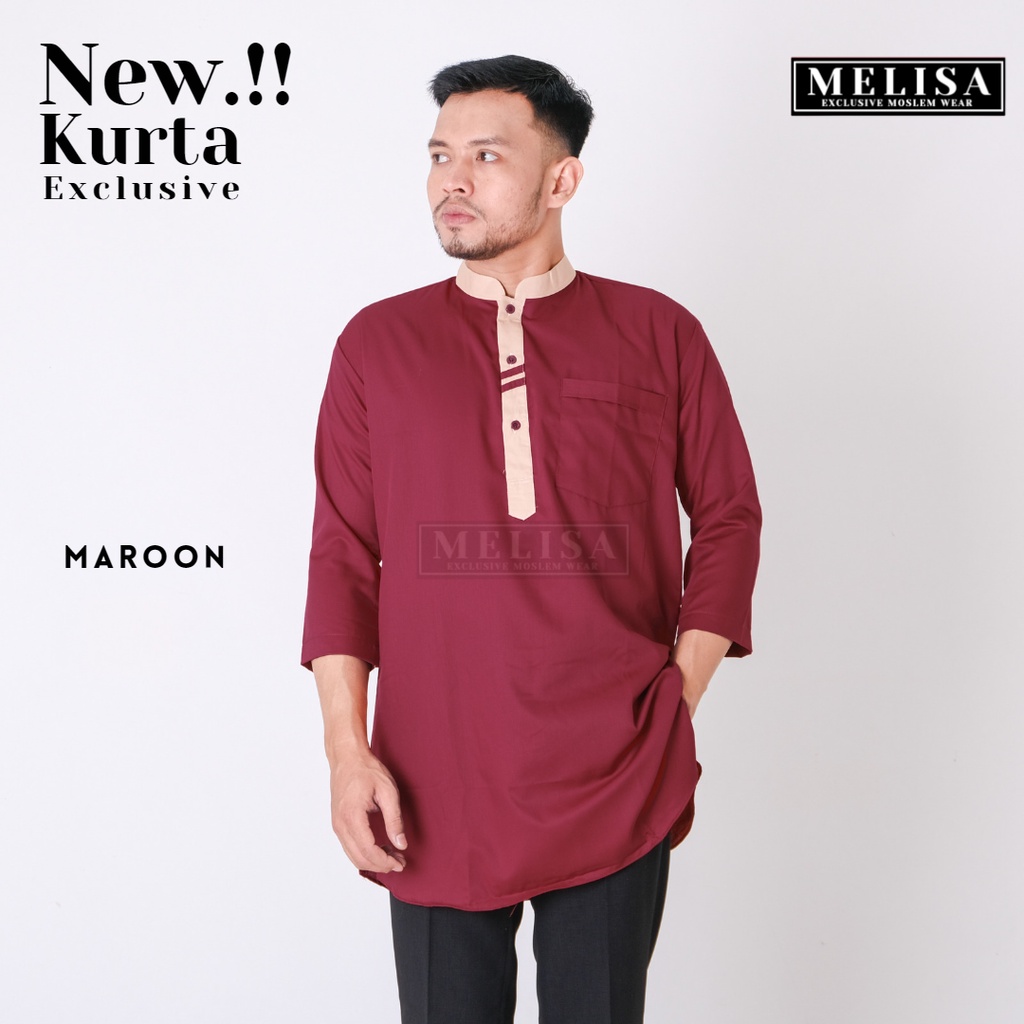 Koko Kurta Pria Dewasa Remaja Laki Laki Lengan 3/4 Bahan Toyobo Super Premium-Merah Maroon