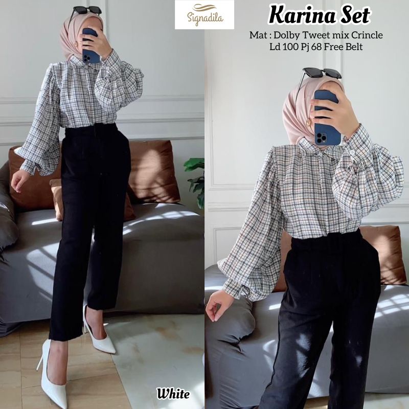 Setelan kekinian wanita dolby tweet mix crincle karina set by signadila