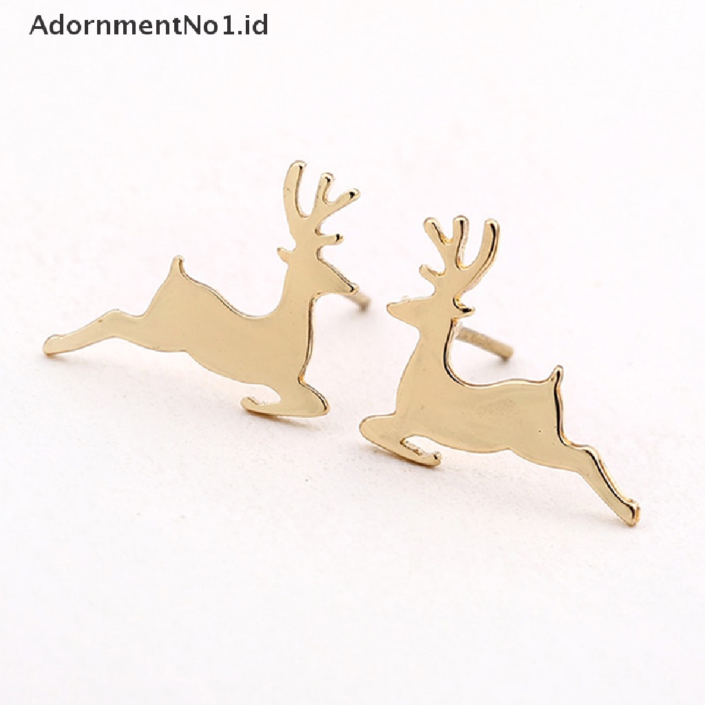 [AdornmentNo1] 1pasang Anting Pejantan Mini Stainless Steel Untuk Wanita Fashion Rusa Anting Pohon Natal Hadiah Tahun Baru Perhiasan Telinga Natal Hewan Lucu Deer Earing Pendients [ID]