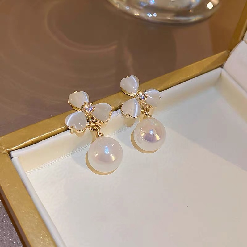 Anting Perak925 Jarum vintage Mutiara Anting Wanita Korea Huruf Bunga stud earrings