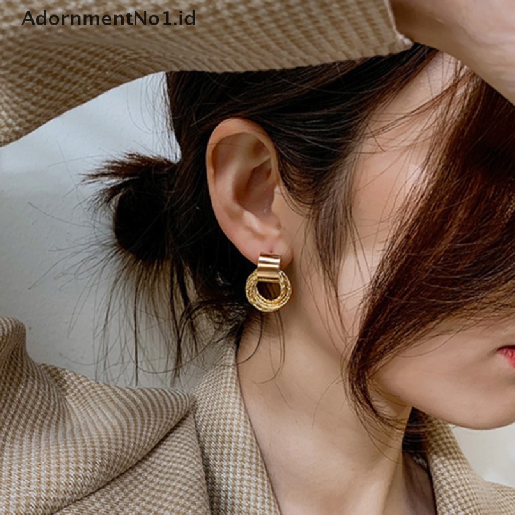 [AdornmentNo1] Anting Hoop Liontin Kristal Berlian Imitasi Geometris Untuk Wanita Warna Emas Telinga [ID]