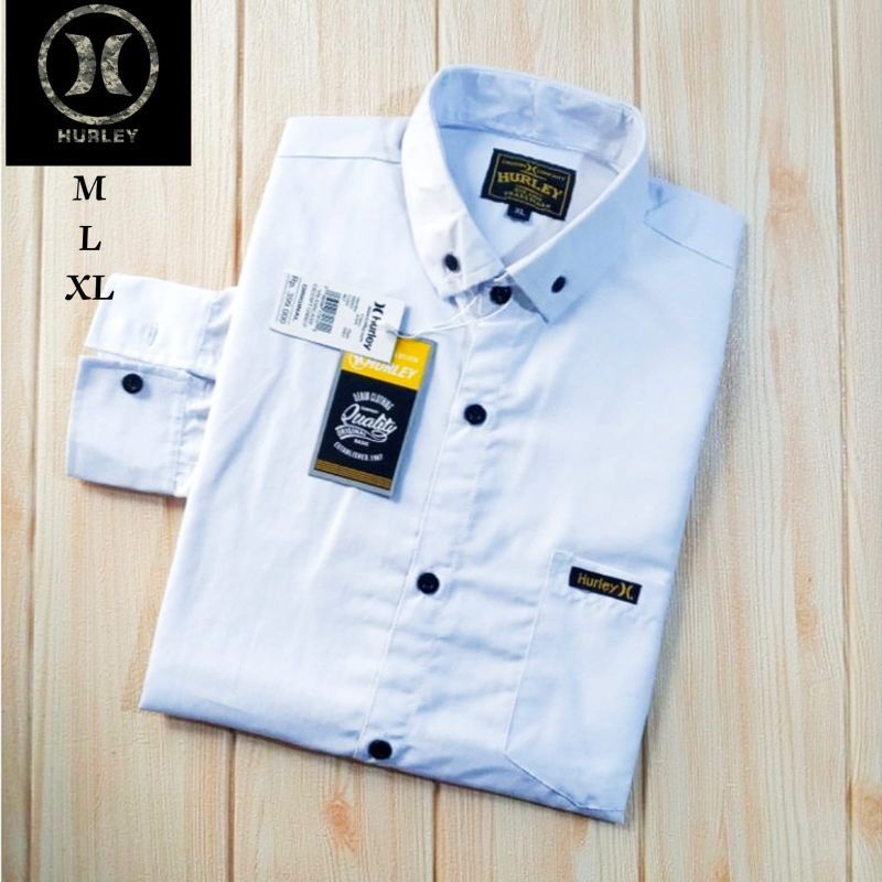 Kemeja Pria Polos Lengan Panjang Putih Best Quality Hurley