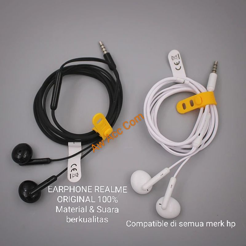 Original Earphone Realme Premium Quality Bass Stereo Headphone Realme 5/5i/7i/8i/5 Pro/6 Pro/X/XT/X2/C17/C21/C25/C30/C31/C33/C35/