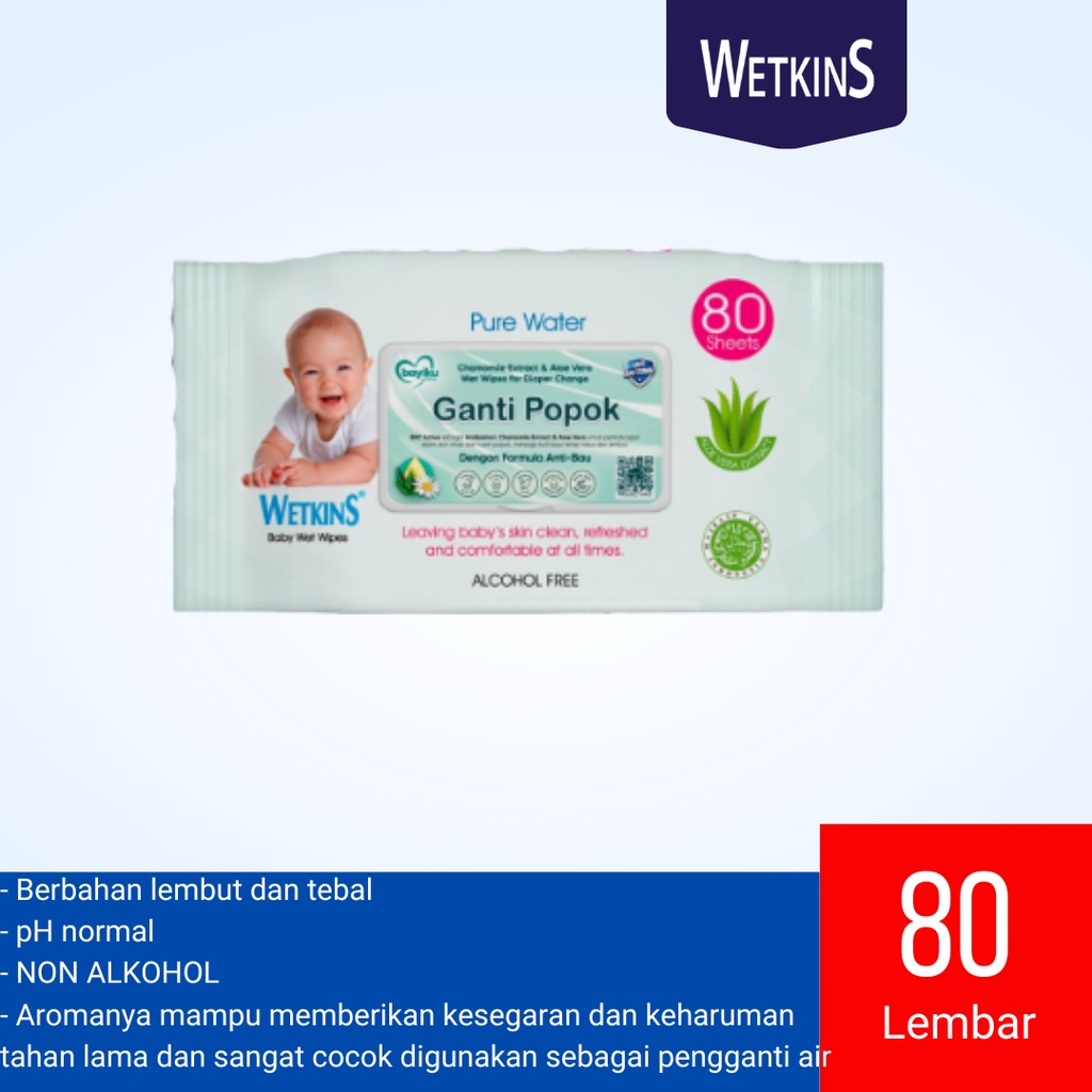 TISU BASAH BABY WETKINS GANTI POPOK BAYI 50 &amp; 80 SHEET [SWEETSPACE]