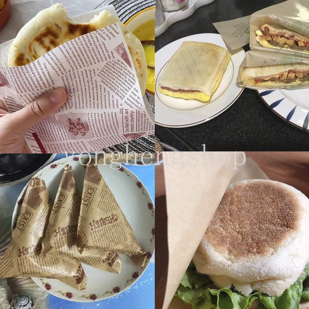 10 / 50 Pcs Kertas Pembungkus Makanan Roti Donat Sandwich Hamburger Tahan Minyak Untuk Alat Bento