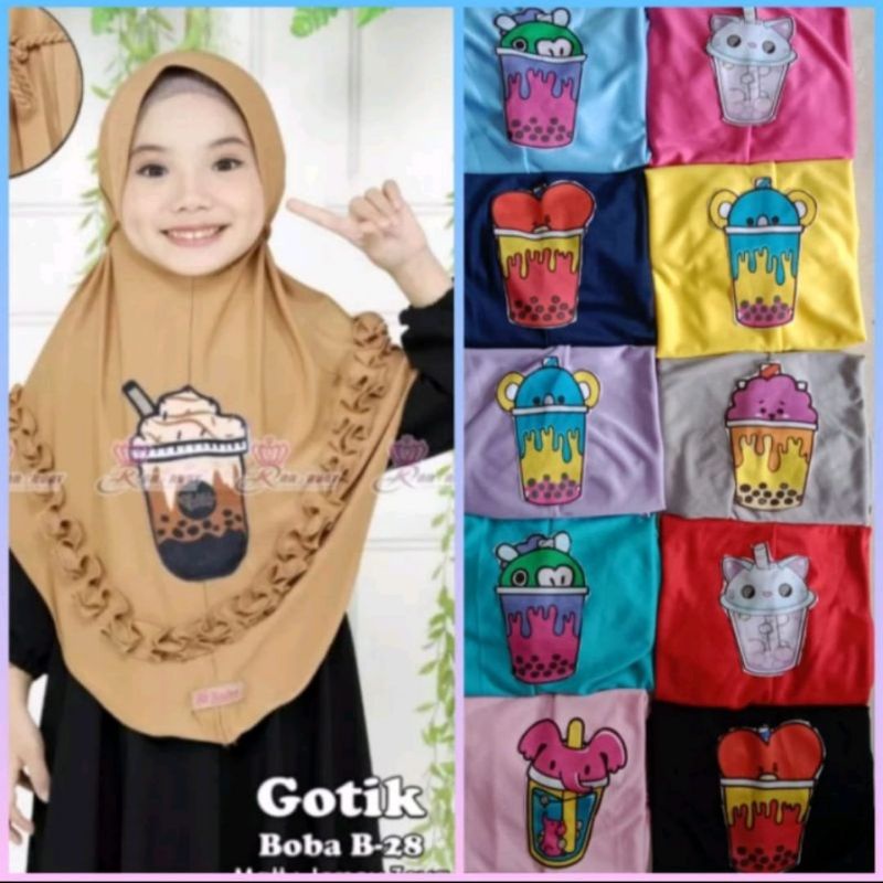 Jilbab anak BOBA LED musik  3-7 tahun PET ANTEM REMPEL GOTIK / HIJAB BOBA ANAK