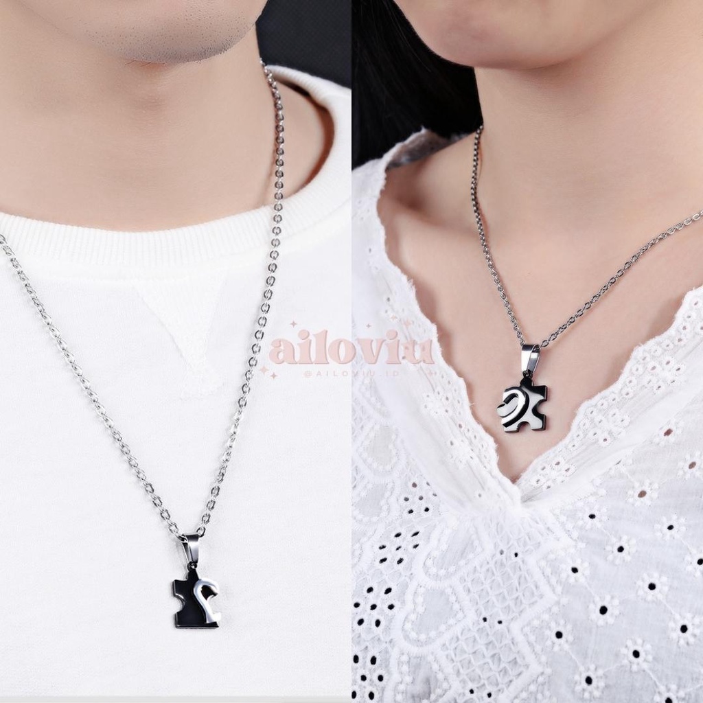 [UKIR NAMA] Kalung Pasangan Couple Titanium Ailoviu Heart Puzzle Love Hadiah Valentine Anti Karat High Quality K5