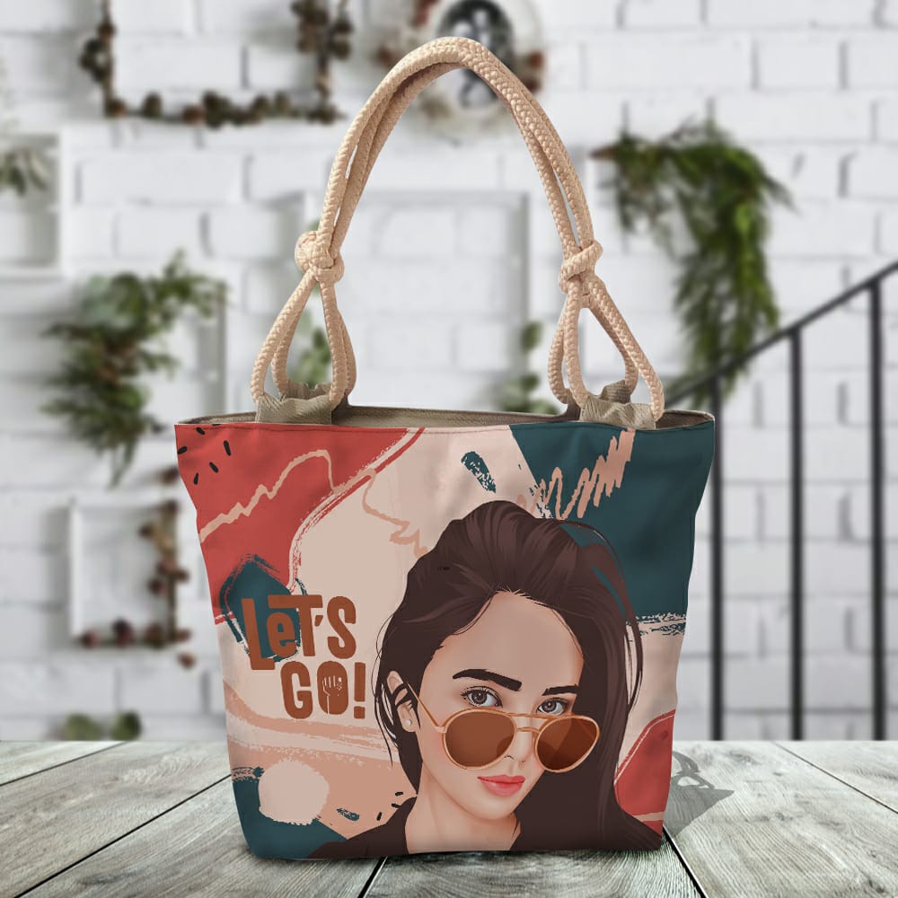 tas wanita totebag karakter wanita - Tote Bag resleting Besar Premium