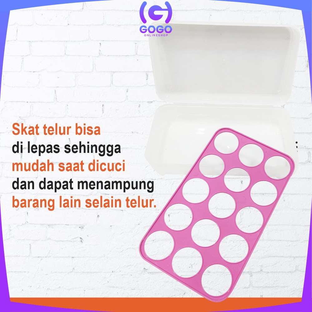 GOGO-C791 Kotak Tempat Rak Susun Penyimpanan Telur 15 Lubang Sekat / Rak Wadah Tempat Telor 15 Butir Egg Box Storage Organizer Anti Pecah