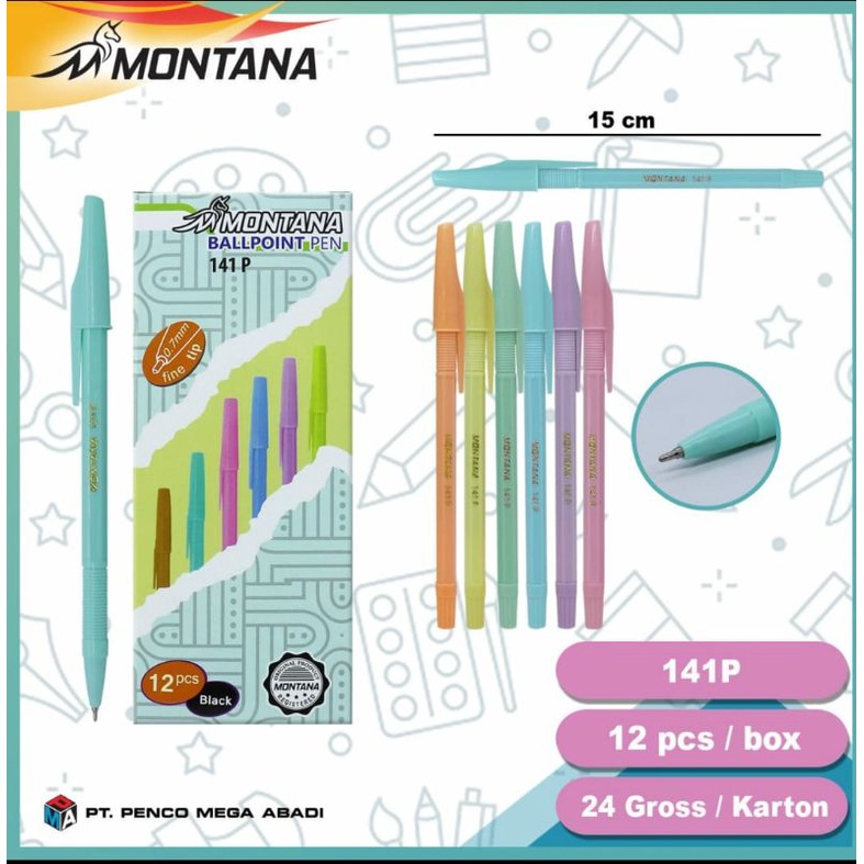 

(12PC) BOLPOIN MONTANA 141P WARNA MACARON
