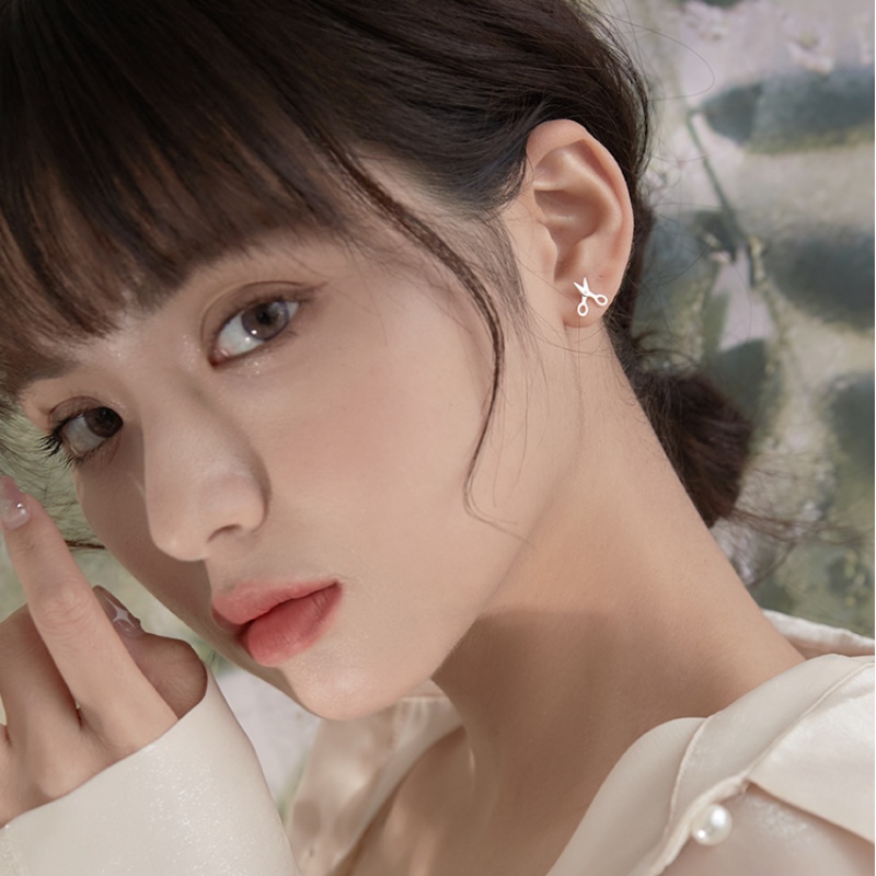 Kami Bunga Korea s925 Perak Lucu Gunting Stud Anting Untuk Wanita Gadis Sederhana Fashion Anting-Anting Kreatif Telinga Perhiasan Hadiah