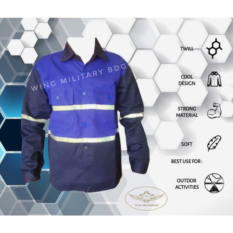 kemeja safety scotlight two tone termurah free bordir k3 dan bendera
