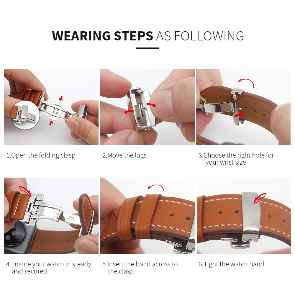 Strap Buckle Apple Watch 1 2 3 4 5 6 7 8 9 SE Ultra 2022 2 2023 Leather iWatch Band 38mm 40mm 41mm 42mm 44mm 45mm 49mm Tali Smartwatch Butterfly Clasp