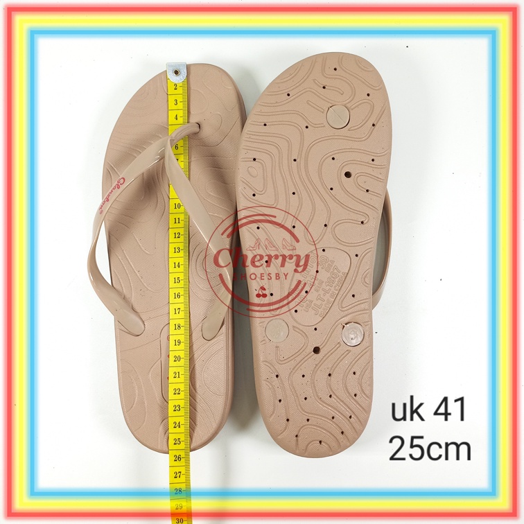 L1967 Sandal Jepit Karet Wanita Motif Garis Gelombang Glanzton