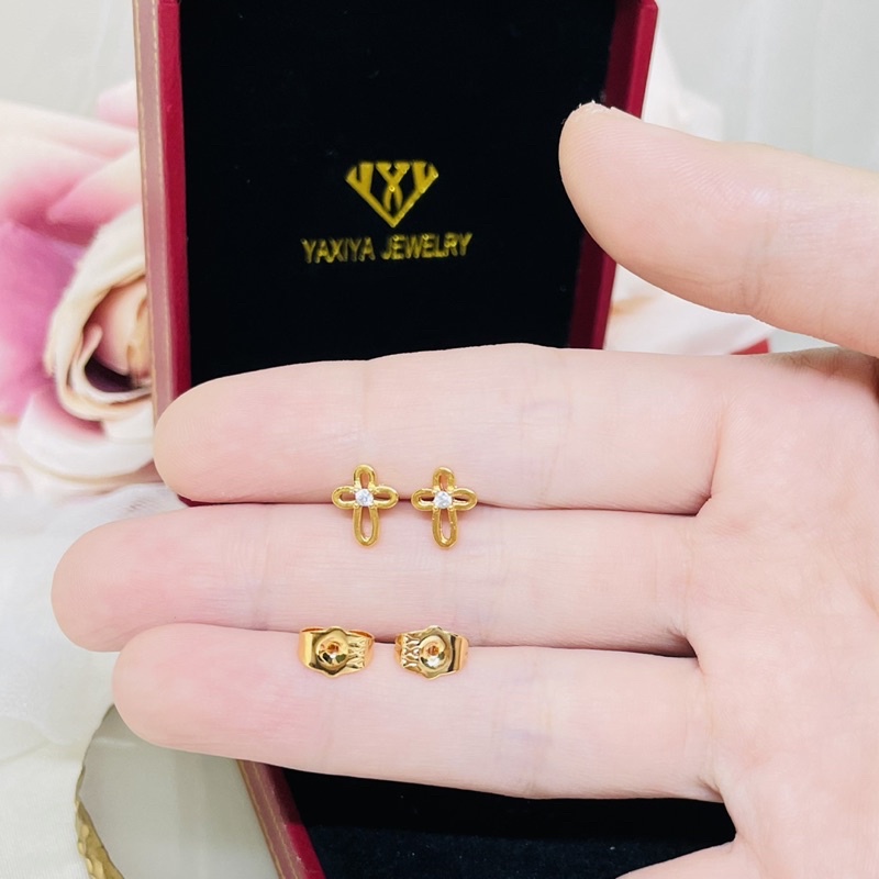Anting tusuk salib mini silver gold yaxiya