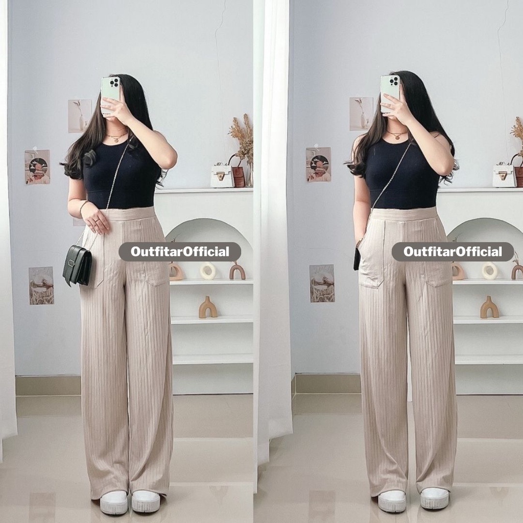 Celana Kulot Knit Highwaist Cullote Pants Celana Wanita Yuna Pants