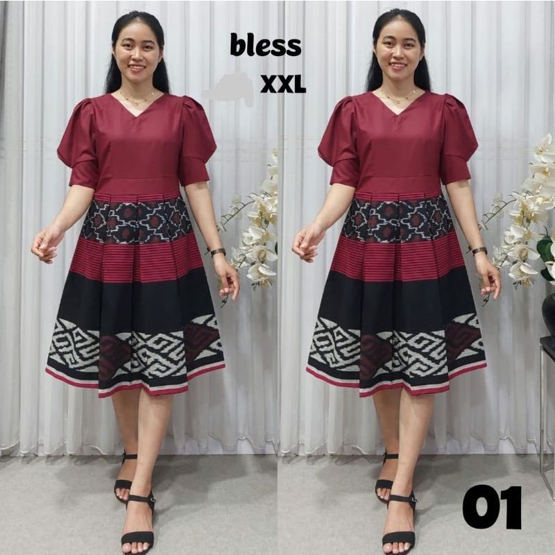 BAJU DRESS TENUN, DRESS WIRU LIPAT MIX TOYOBO