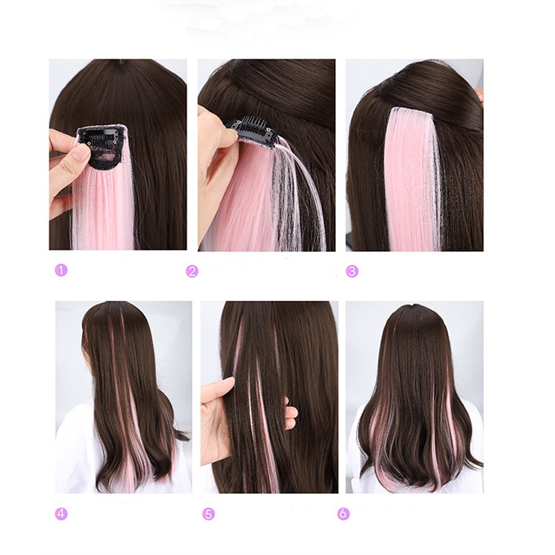 Rambut palsu wig halus hair clip highlight yang panjang jepit extension extention warna warni wanita anak remaja perempuan Hairclip Hair Clip On Extention Ombre Warna Warni Hairpiece