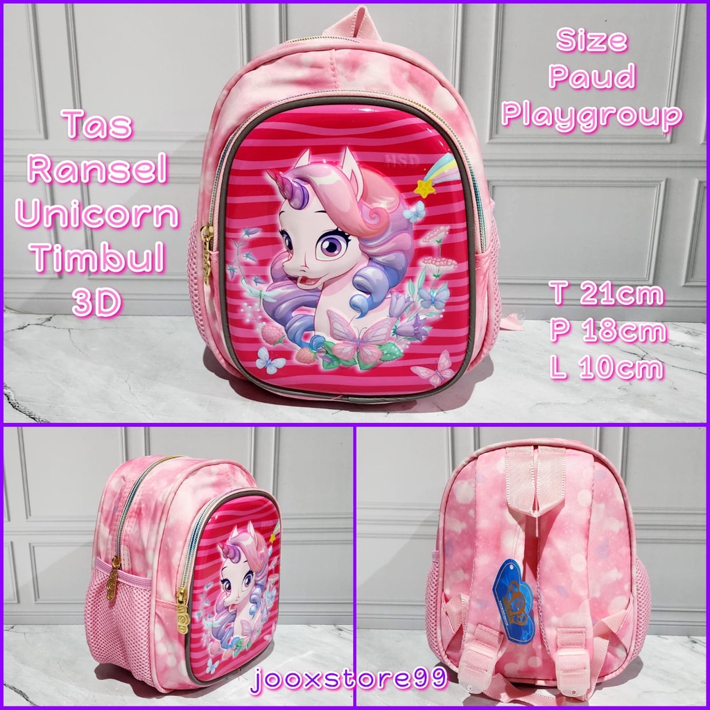 Tas Sekolah Ransel Anak Playgroup / Paud Motif Timbul 3D Glossy Tas Gendong Anak Import Backpack Anak Perempuan dan Laki - Laki