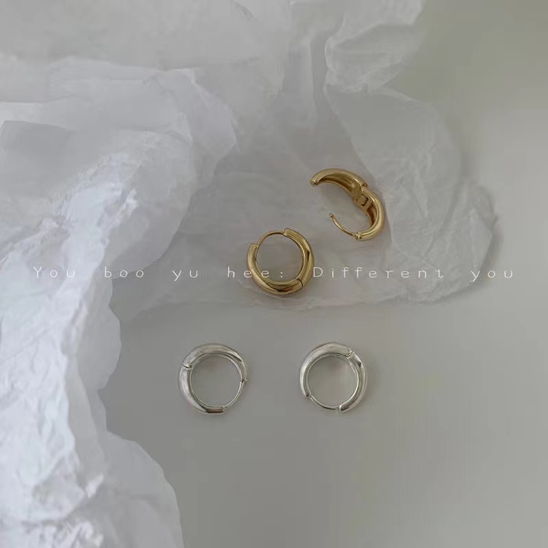 IFYOU Anting Simple Emas Perak Anting Tusuk Bentuk Lingkaran Prime Untuk Aksesoris Perhiasan Wanita