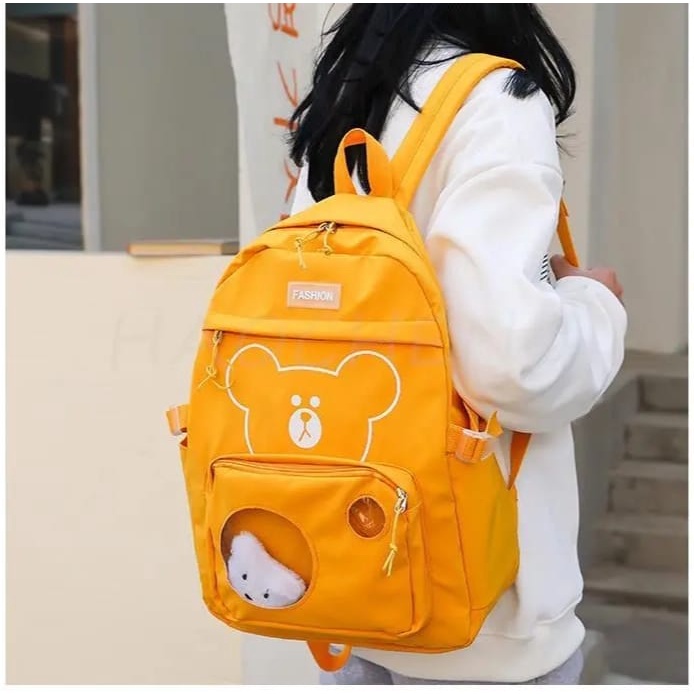 Diobrale - Tas Ransel Fashion Wanita Tedy Bear Ransel Wanita Terbaru Backpack Gaya Korea Tas Sekolah Remaja Ransel Korea Murah Tas Punggung Perempuan Dewasa Sederhana Backpack Laptop