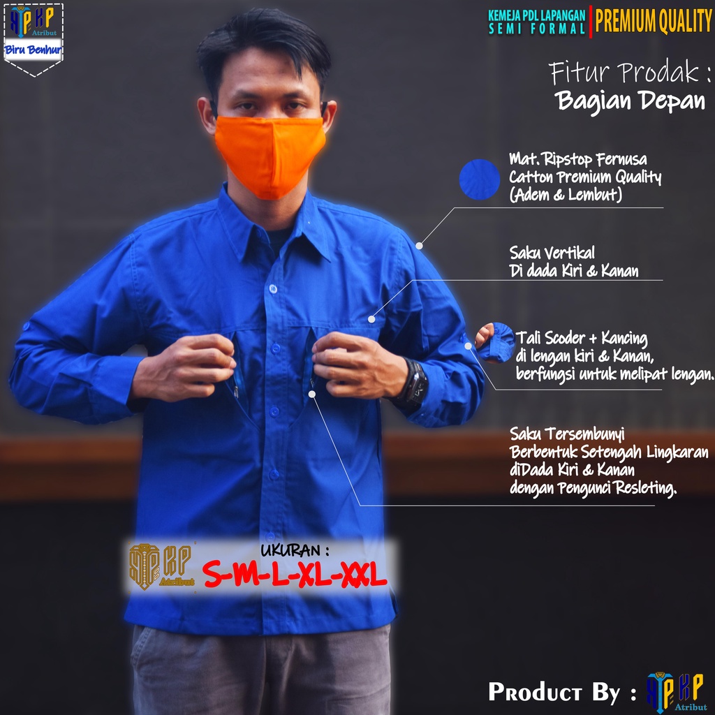 KEMEJA KERJA SEMI FORMAL Warna BIRU BENHUR | KEMEJA LAPANGAN PDH/PDL LENGAN PANJANG