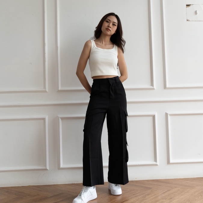 Moro Cargo Wide Pants - Celana Panjang Korean Wanita - Cargo Pants - High Waist &amp; Casual