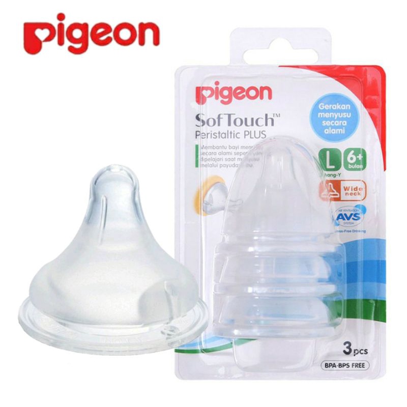 (3 Pcs) Pigeon Nipple Wide Neck Peristaltic Plus Soft Touch S, M, L Blister | Nipple Pigeon Wide Neck