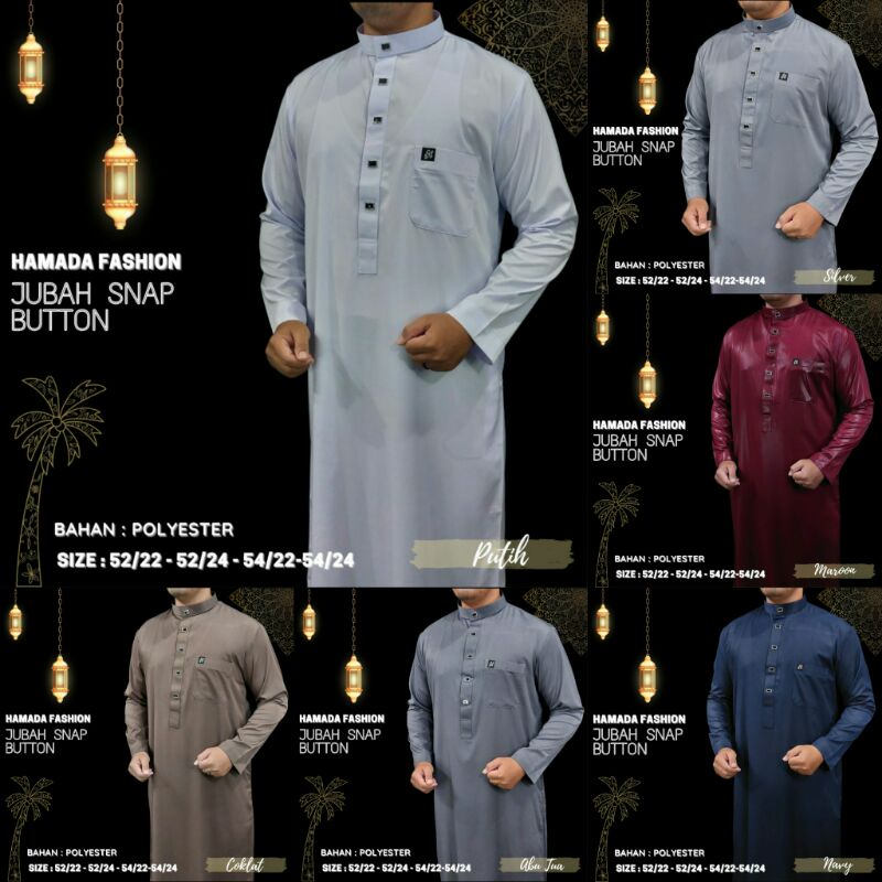 Jubah Arab Polos Non Manset, Jubah Kekinian, Jubah Hamada, Jubah Polyester Saudi.
