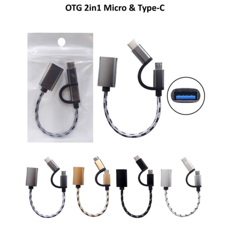 Kabel OTG 2 in 1 Multifungsi Cable USB OTG to Micro dan Type C 2 in 1