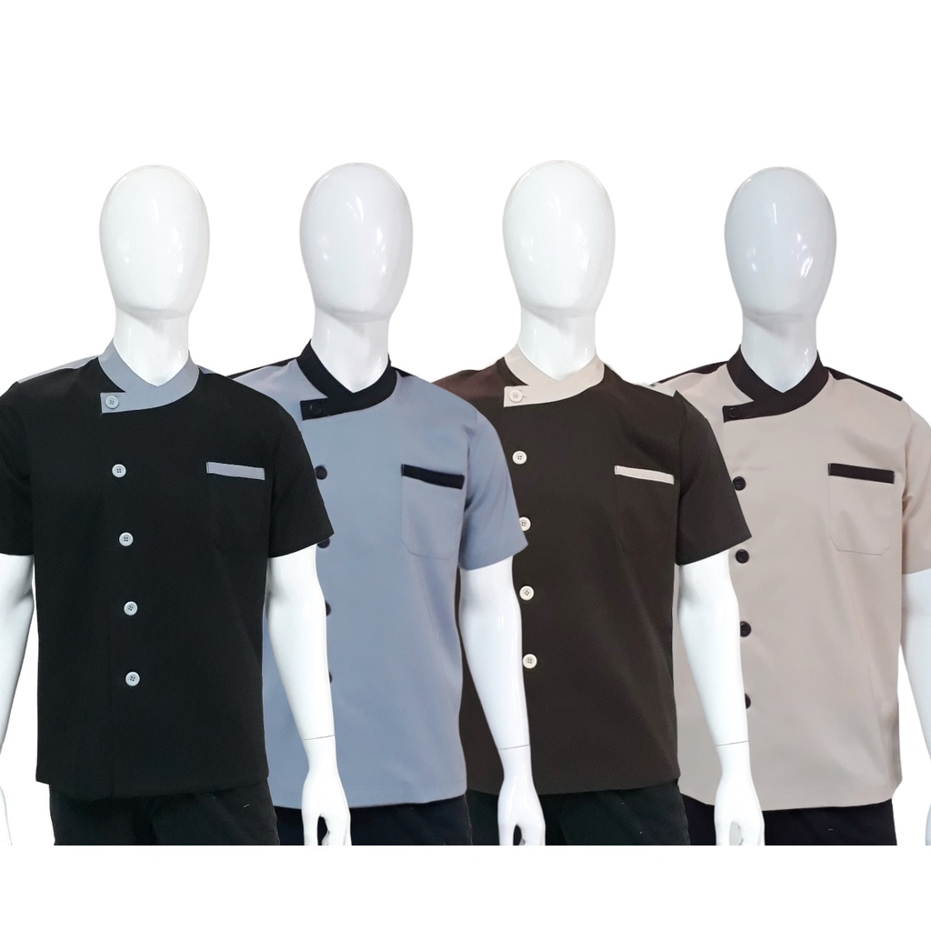 Chef Wear Baju Koki SS Lhr Blt Hitam Abu Coklat Krem