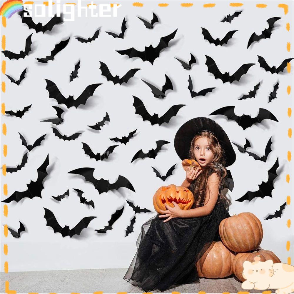 Solighter 72PCS Stiker Dinding 3D Perlengkapan Pesta Dekorasi DIY Dekorasi Halloween
