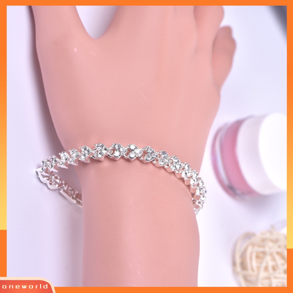 {oneworld} Gelang Tangan Wanita Hias Berlian Imitasi Berkilau Bangle Adjustable Untuk Ulang Tahun Pesta