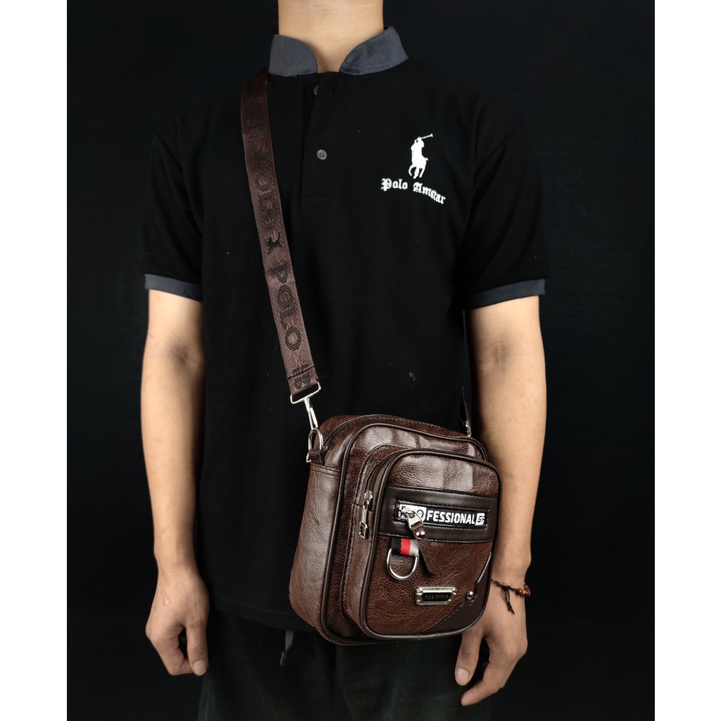 Tas Selempang Pria Kulit Sintetis Merk Polo Amstar 100% Real Picture