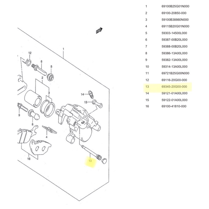 original pin pen baut kampas kaliper cakram belakang suzuki satria fu shogun 125 sp fl gsx 69345b20g
