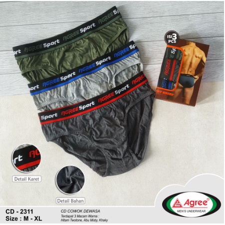 3 PCS CELANA DALAM PRIA | CELANA DALAM AGRE CD. 2311B | CELANA DALAM MEN'S BRIEF