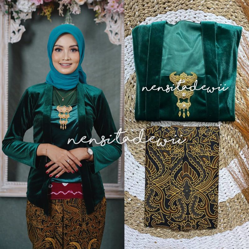 [1 Set, DH01A] Kebaya Kutubaru + Jarik Instan / Nuansa Hijau Botol