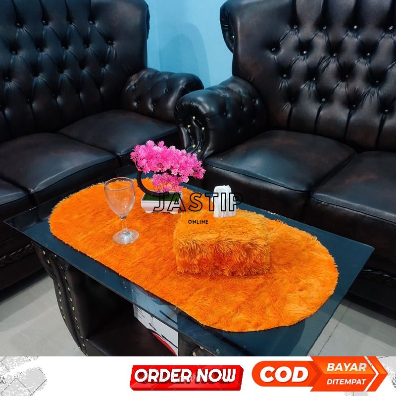 Taplak meja oval ruang tamu / taplak meja minimalis bulu rafsur mewah