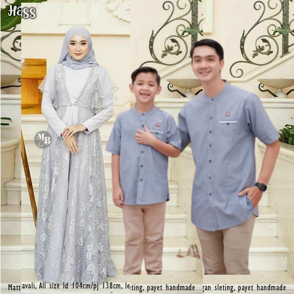 Couple Busana Keluarga Muslimah Koko Ayah Anak dan Dress Mewah Harmony