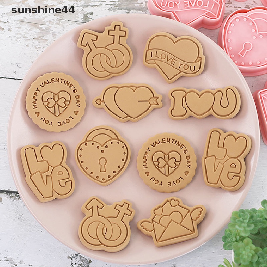 Sunshine 8Pcs 3D Valene's Day Cookie Cutters Biscuit Mold Cetakan Kue Kering Cap Dekorasi Pesta Baking Tools.